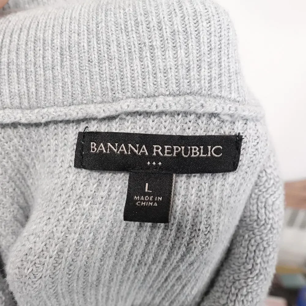 Banana Republic Sweater Mens Large Gray Shawl Collar Button Pullover Knit‎